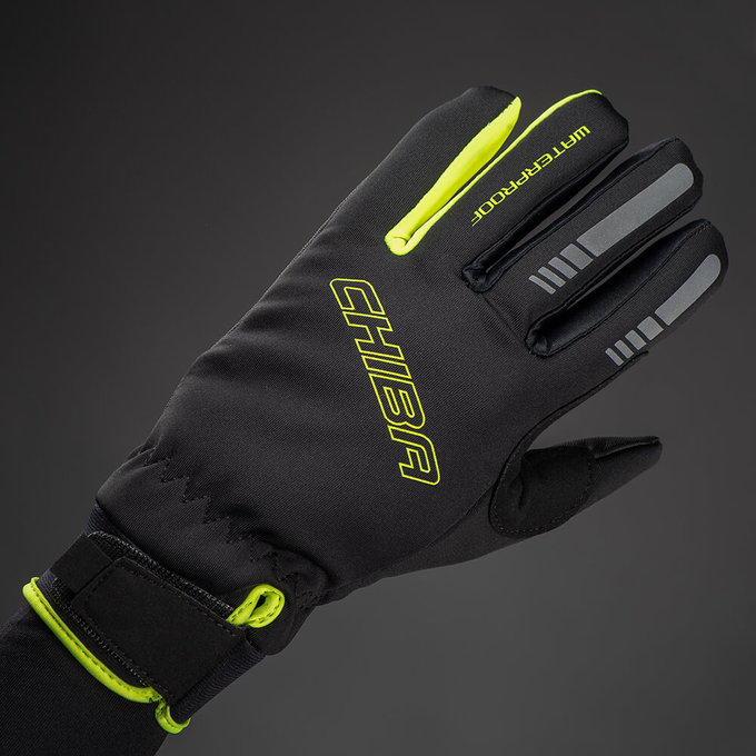 Zimowe rękawiczki rowerowe dla dzieci Kids Wodoodporne czarno/neonowożółte