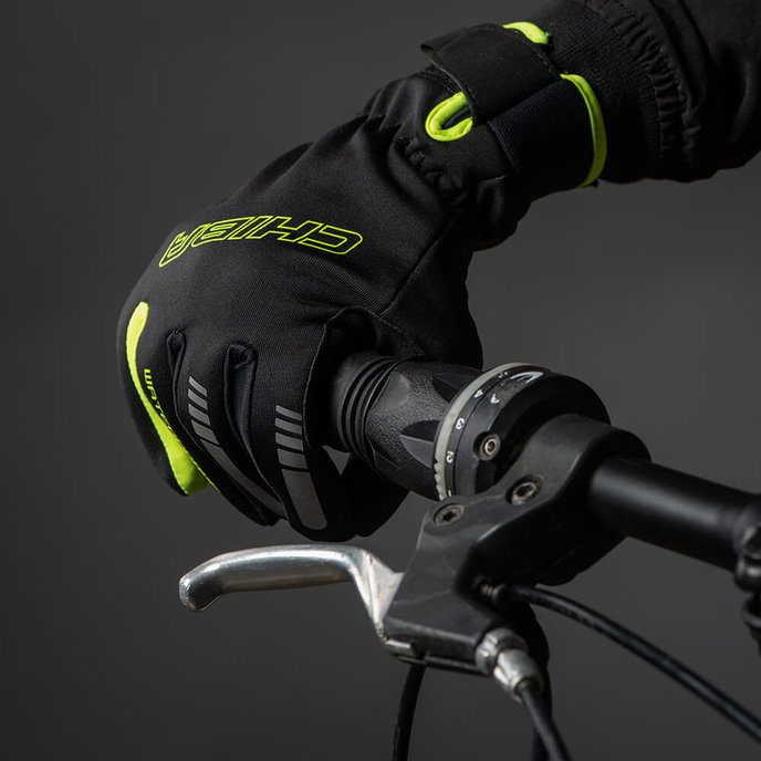 Zimowe rękawiczki rowerowe dla dzieci Kids Wodoodporne czarno/neonowożółte