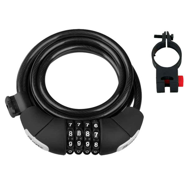 Zamek szyfrowy spiralny FORCE LUX 180cm / 8mm + uchwyt, czarny